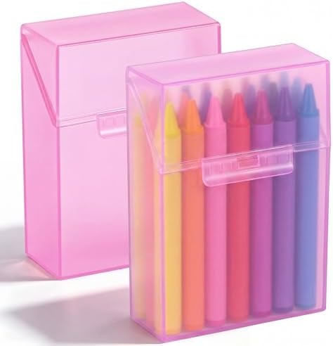 Clabby 2 Pcs Clear Plastic Crayon Boxes Hold 24 Count, Pink