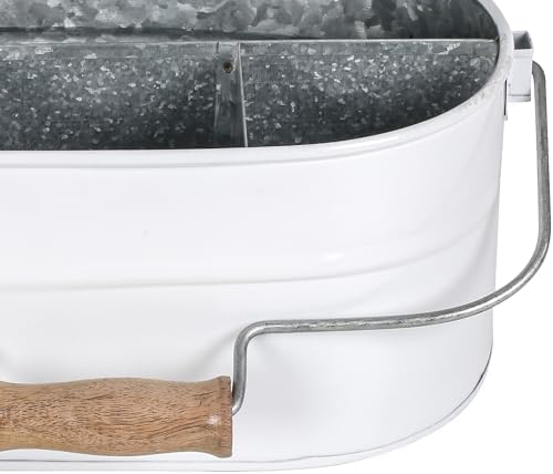 Alpha Living Home 4-Compartment Flatware Caddy, White Metal Cutlery Holder