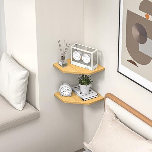Fun Memories Corner Shelf Wall Mount, Corner Floating Shelves, Set of 4 Corner Wall Shelf Organizer, Rustic Wood Wall St