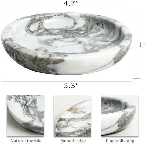 DUANYAN 5.5" Marble Jewelry Tray for Vanity, Small Marble Trinket Dish Tray