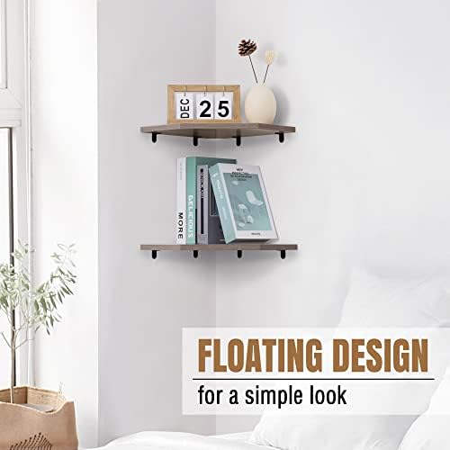 Fun Memories Corner Shelf Wall Mount, Corner Floating Shelves, Set of 4 Corner Wall Shelf Organizer, Rustic Wood Wall St