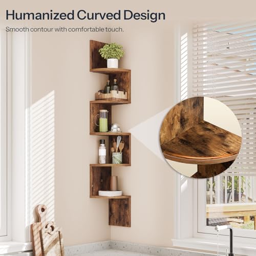 HOOBRO Corner Shelf Wall-Mounted, Set of 2 Floating Corner Shelves for Wall