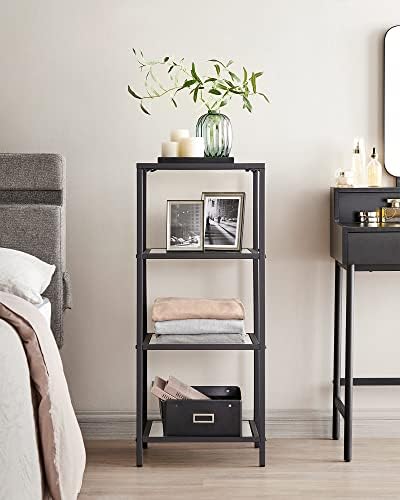 VASAGLE Bookcase Bookshelf, Tempered Glass Bookshelves, Steel Frame