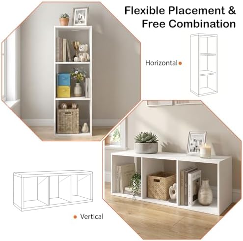 WannabeMyself【Easy Assembly】 3 Cube Storage Organizer with Anti-Tipping Kits,Reversible Open Back Book Shelf, Bookcase f
