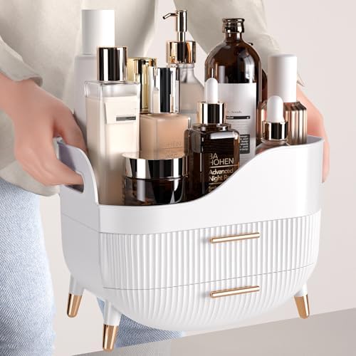 Pajiriona Makeup Organizer with Drawers,Skincare Organizer for Vanity,Storage Box with Handle,Large Cosmetic Display Cas