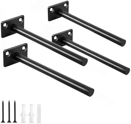 4 Pcs 6" Black Solid Steel Floating Shelf Bracket Blind Shelf Supports - Hidden Brackets for Floating Wood Shelves - Con