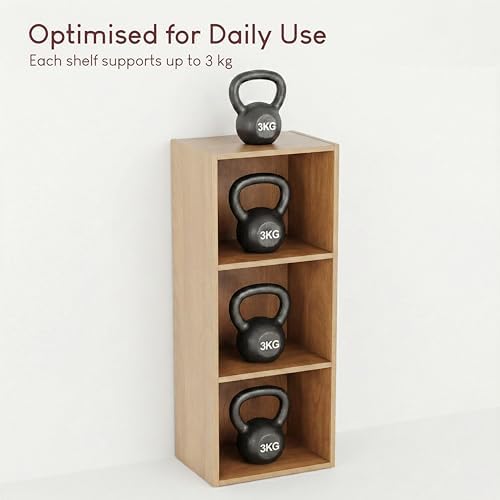 Vida Designs Oxford 3 Tier Cube Bookcase Oak Wooden Shelf Unit for Office Living Room Furniture