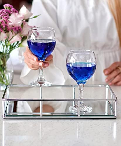 JollyCaper Silver Mirror Vanity Tray, Rectangle 12x8x2 Inches - Jewelry, Perfume, Makeup Organizer - Decorative Metal Tr