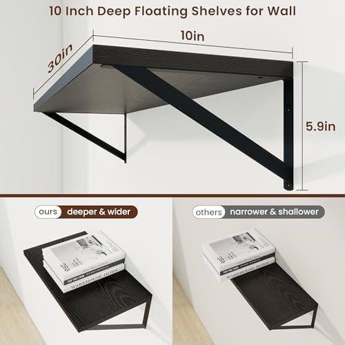 Axeman 30 Inch Floating Shelves, 10 Inch Deep Black Wall Shelves Set of 2
