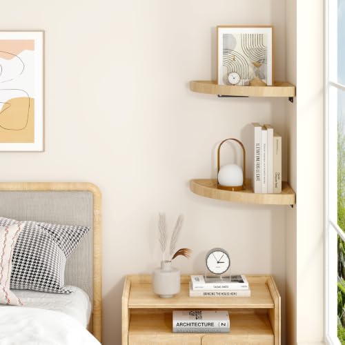 YMYNY Set of 2 Corner Shelf Wall Mount 12" Beech Wood Color HFS001R-2