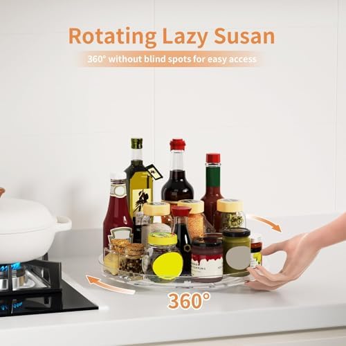 2 Pack Lazy Susan Organizer Turntable, Clear 9 Inch Rotating Organizer Tray for Cabinet Table Top, Round Non-Skid Refrig