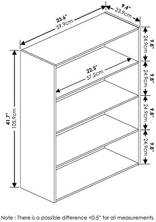 4-Tier Book Shelf, Storage Organizer, Bookshelf, Bookcase with Open Shelf, 9.4 x 23.6 x 41.7, for Living Room, Home Offi