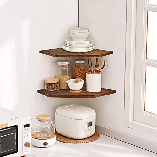 Homode Corner Floating Shelves, Corner Wall Shelves with Cord Hole, Wood Wall Shelf for Storage and Dispaly, for Bathroo