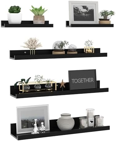 Giftgarden 24 Inch Wall Mounted Floating Shelves Set of 5, Black Wood Wall Shelves for Bathroom, Bedroom, Kitchen, Livin