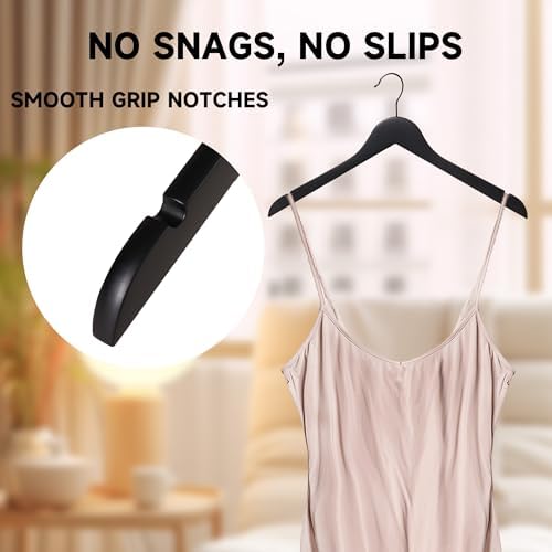 Wooden Top Hangers with 360° Swivel Hook, Black, 24-Pack
