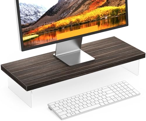 Monitor Stand Riser, 25x10 in Wood & Acrylic Computer Desk Organizer Shelf
