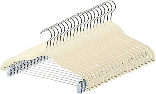 Velvet Pants Skirt Hangers with Clips - Pack of 20 Beige Women Clothes Hanger Set with Clip for Pant Suit Shirt Felt Coat Dress, Premium Non Slip Heavy Duty Space Saving Slim Clothing, 16.7 Inch Long