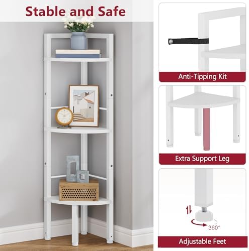 Tajsoon Small Corner Shelf Stand 3 Tier 39.5" with Metal Frame, White