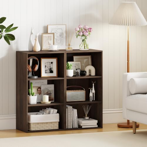 GIANTEX 3 Tier Bookcases Set of 2, Cube Storage Organizer, Dark Walnut