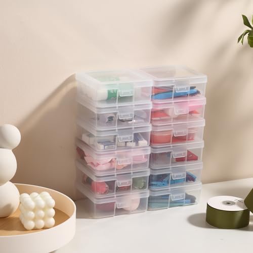 12 Pack Small Clear Plastic Storage Boxes with Lids, Craft Jewelry Life Item Organizer for Puzzles, Pens, Rings, Needle 
