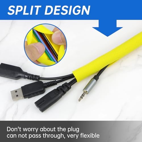 Split Braided Cable Sleeve，Flexible Wire Loom Tubing, Automotive Cord Protector Pet Proof, Cable Management for Computer