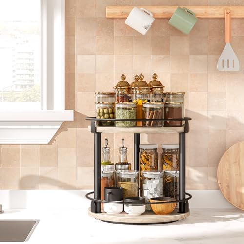 YATINEY Lazy Susan Organizer, Rotating Spice Rack, 2 Tier Spice Turntable Organizer, Industrial Turntable Spice Holder, 