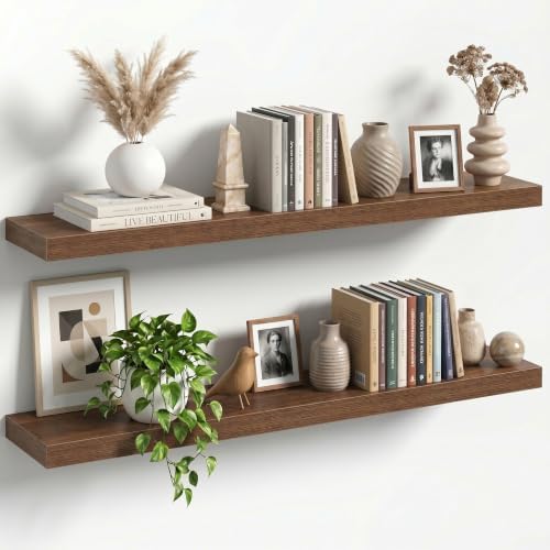 40" Floating Shelves for Wall, Set of 2, 8" Deep, 1.5" Thick, Walnut Finish