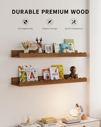 Shario Nursery Book Shelves, 4-Pack White Floating Shelves for Wall Kids, Scalloped Shelves, Wall Book Shelves for Bedro