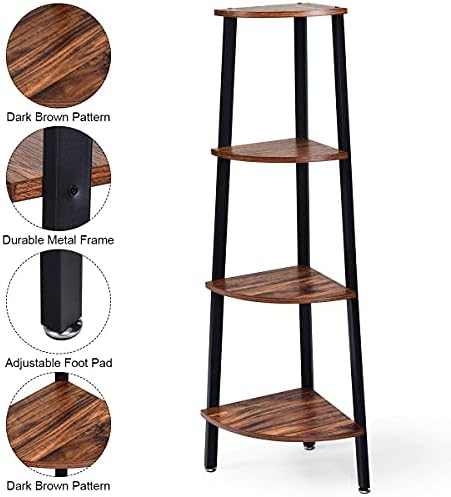 Giantex 4-Tier Corner Shelf Industrial Multipurpose Bookcase, Home or Office Storage Rack, Wood Plant Stand with Metal F