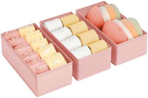 DIMJ Drawer Organizer - Clothes Storage Set of 3, Pink: Sock, Underwear, Bra, Tie, Belt Dividers