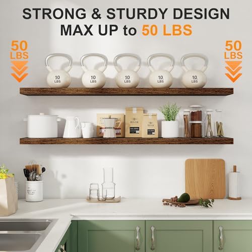 Fun Memories 55 Inch Floating Shelves for Wall 2 Pack Shelves for Bedroom|Kitchen|Bathroom Wall Mounted Rustic Wood Floa