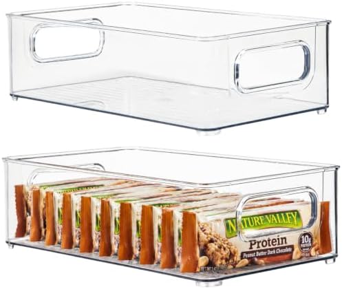 primebox 2 Pack Clear Plastic Organizing Container with Integraged Handles for Home Organization for Kitchen, Pantry, Fr
