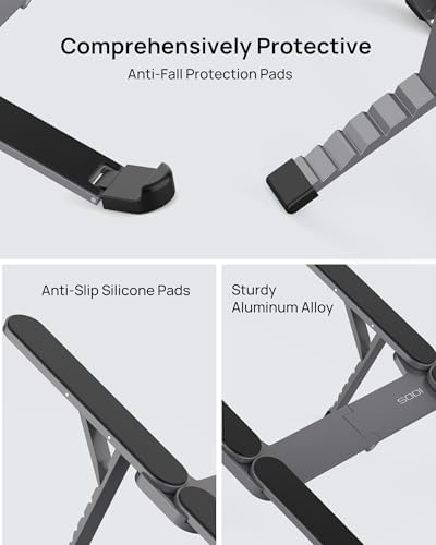 SODI [Ultra Compact] Foldable & Portable Laptop Stand for Desk, Lightweight Tablet Stand for Business Travel, Library, C