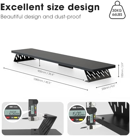 Fenge Monitor Stand Riser, Wooden & Metal Desk Shelf Organizer, Black