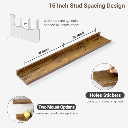 Axeman Picture Ledge Shelf, 36 Inch Brown Floating Shelves Set of 3