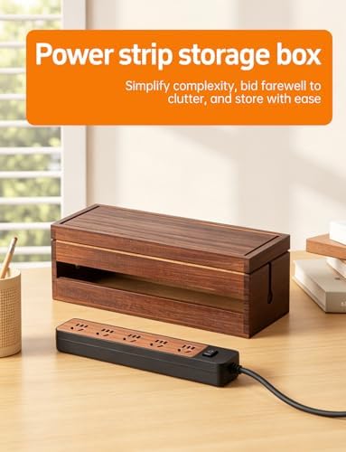 Wood Cable Management Box, Wire Organizer & Cable Hider Box with Lid, Power Strip Protector Boxs for Desk, Floor, Home, 