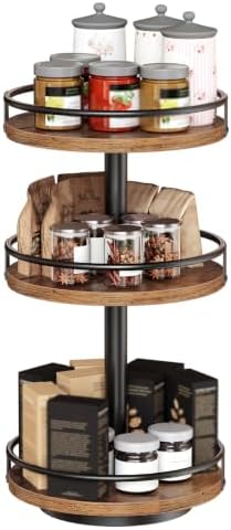 HOOBRO 3-Tier Lazy Susan Organizer, Rotating Spice Rack, Turntable Spice Rack, Vertical Storage Organizer, for Kitchen C