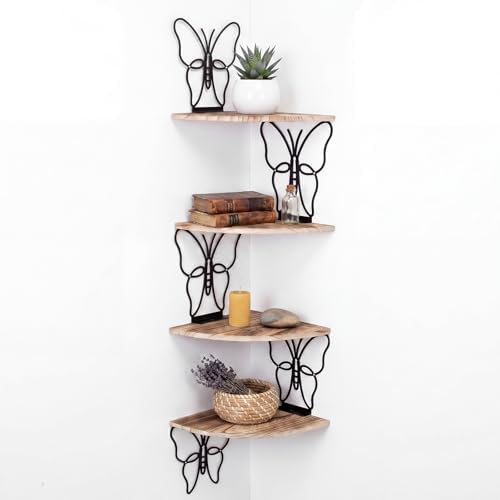 4 Tier Black Butterfly Wall Mount Corner Shelves Floating Corner