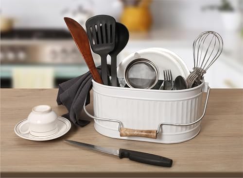 Alpha Living Home Silverware Caddy White Heavy Duty Alloy Utensil Organizer
