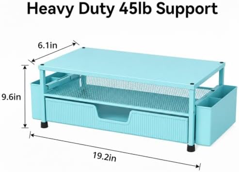 ECOLOVI Desk Organizer and Accessories, 2-Tier Computer Monitor Stand Rise with Storage Drawer & 2 Pen Holders, Laptop &