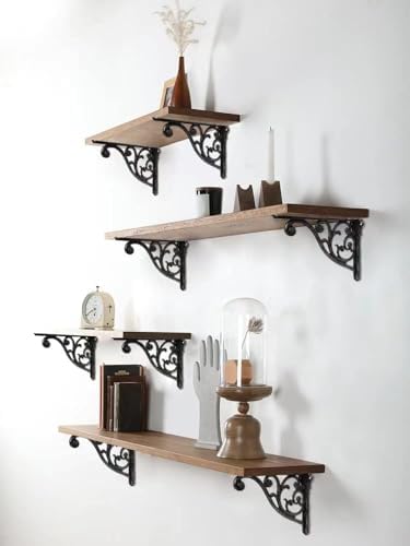 Shelf Brackets 4 Inch 4 Pack Heavy Duty Iron Gray Wall Bracket Victorian Kitchen Decorative Rack Shelves, Shelf Bracket 