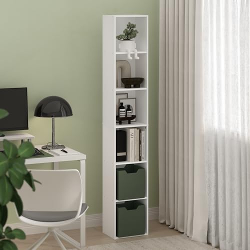 Furinno LUDER Book Shelf, 6-Tier Tall Modern Bookshelf, Bookcase with Open Shelves, 9.3 x 12 x 71, for Living Room, Bedr