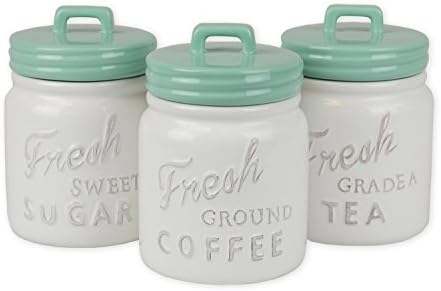 DII Kitchen Accessories Collection Ceramics, Jar Canister Set, Aqua, 3