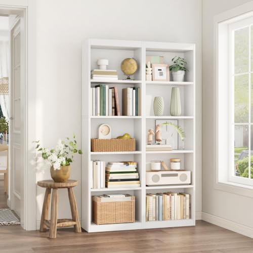 ALISENED 68.6" Tall Bookcase,Bookshelf Open Storage 5 Tier Shelves,White