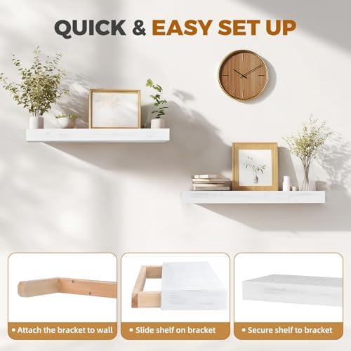 Floating Shelves, 24 Inch Wall Mounted Shelves, Set of 2, White