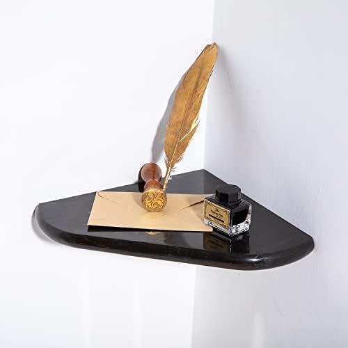 Lovdeco Marble Corner Shelf Wall Mount, Nero Marquina Black Marble Corner Shower Shelf, Polished 8" Round Edge Corner Sh