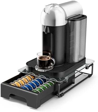 EVERIE Crystal Tempered Glass Organizer Drawer Holder Compatible with Nespresso Vertuo Capsules, Compatible with 21 Big 