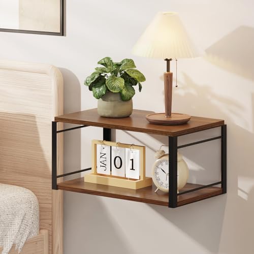 Floating Nightstand, Wood Bedside Shelf Wall Mounted Nightstand, Floating Bedside Table Wall Shelf for Bedroom, Living R