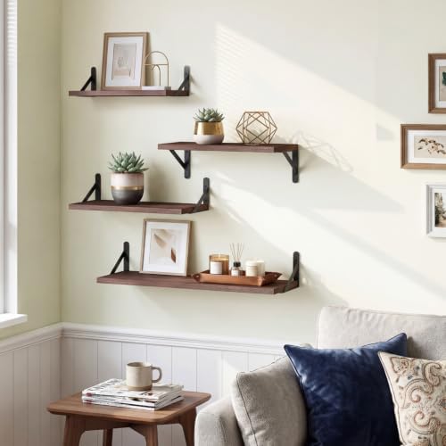 YGEOMER 4 Different Sizes Floating Shelves for Wall Home Decor, Walnut