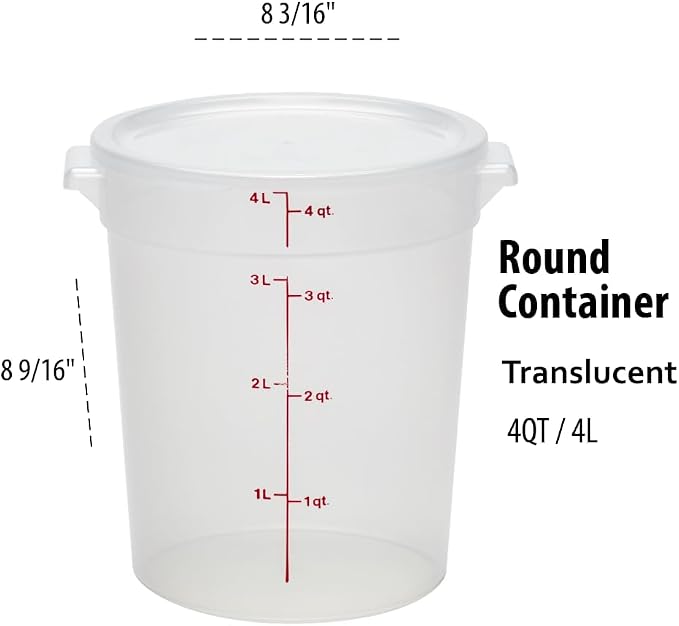 Lumintrail Cambro 4 Quart Round Food Storage Container, Translucent, with a Translucent Lid, Bundle with a Measuring Spoon Set
